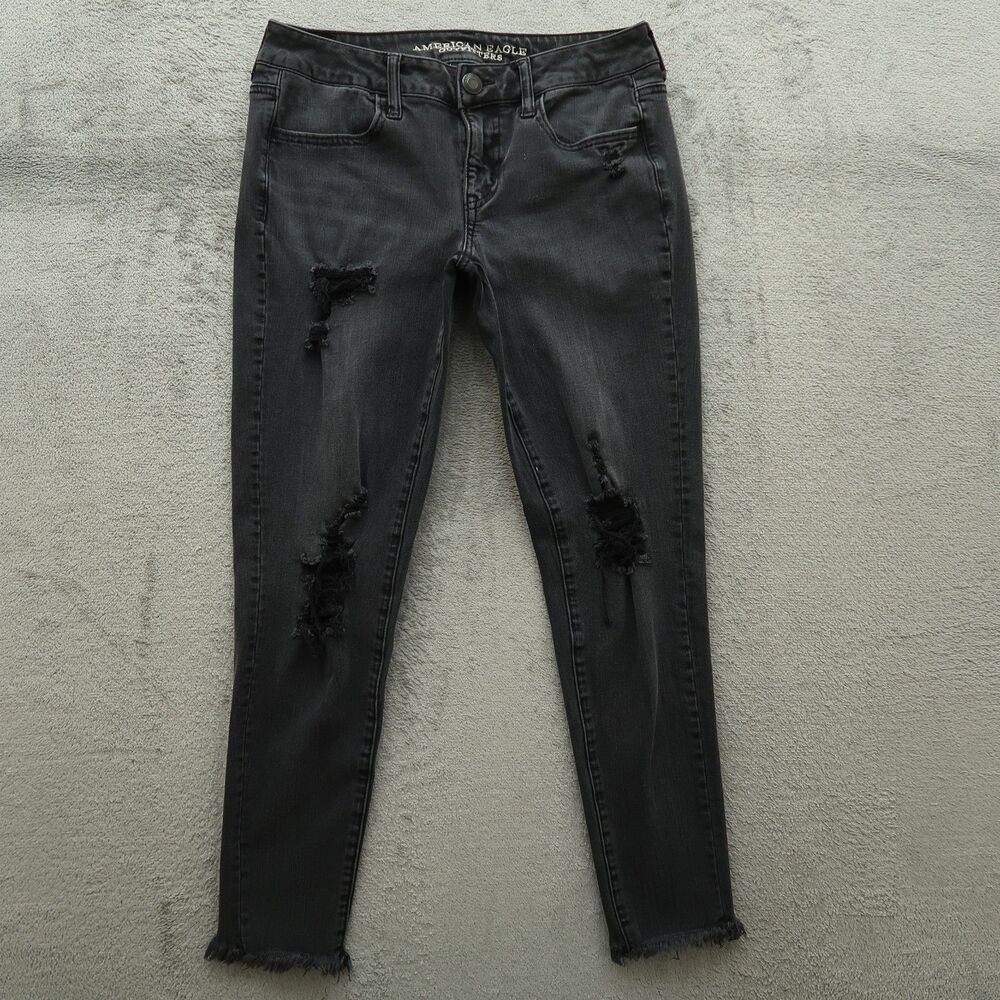 American Eagle Jeans Women's Size 8R Gray Super Low Jegging 26" Inseam Destroyed